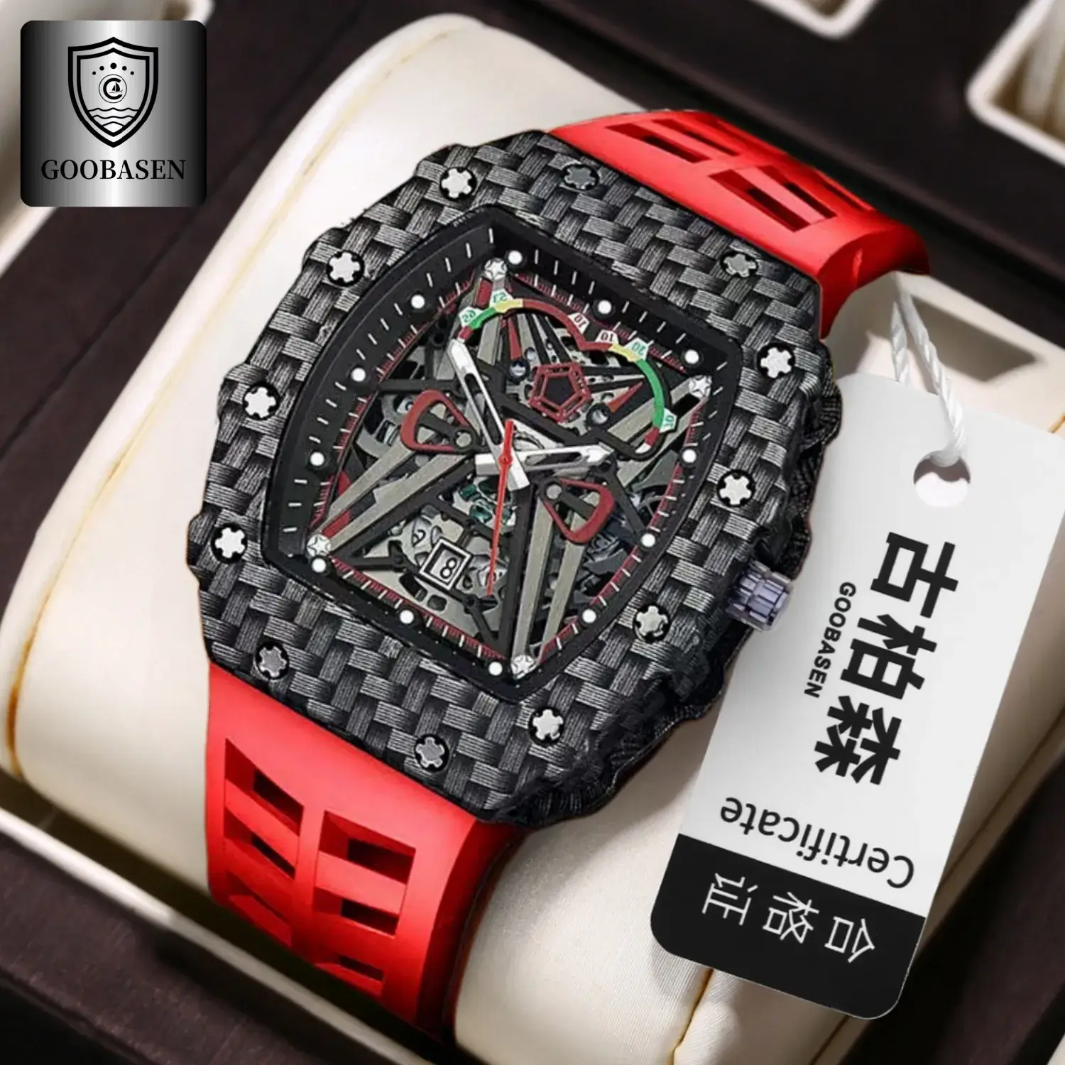 Guberson Men's Red Black Diamond Watch - Image 3