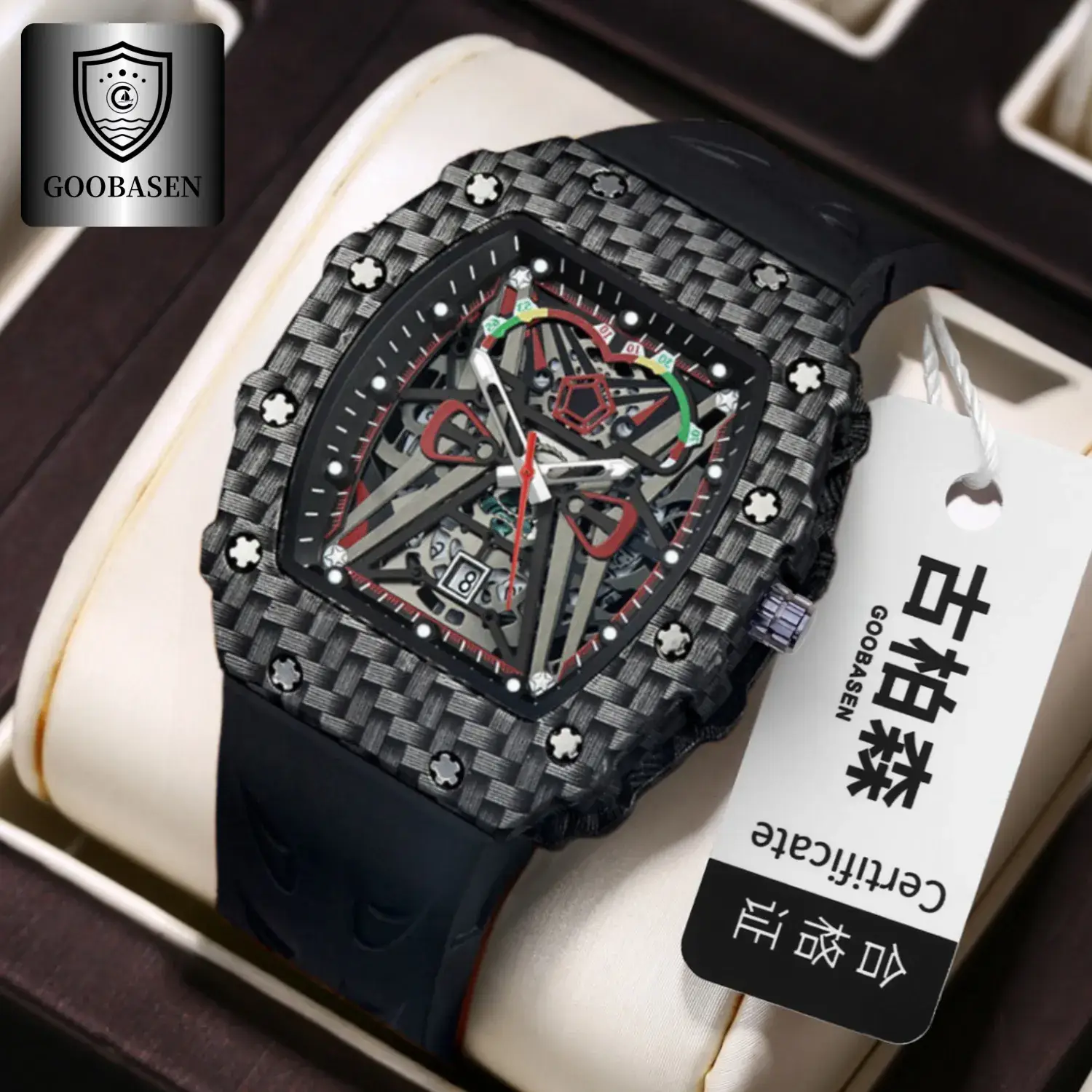 Guberson Men's Red Black Diamond Watch - Image 4