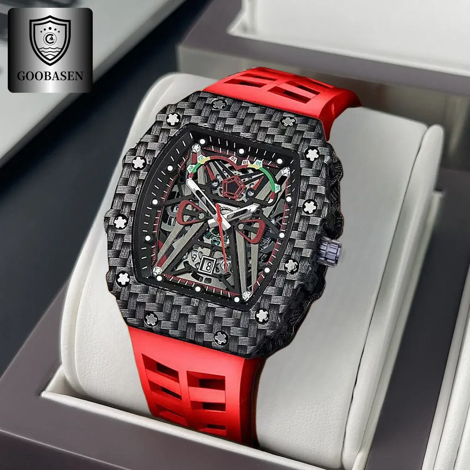 Guberson Men's Red Black Diamond Watch - Image 5