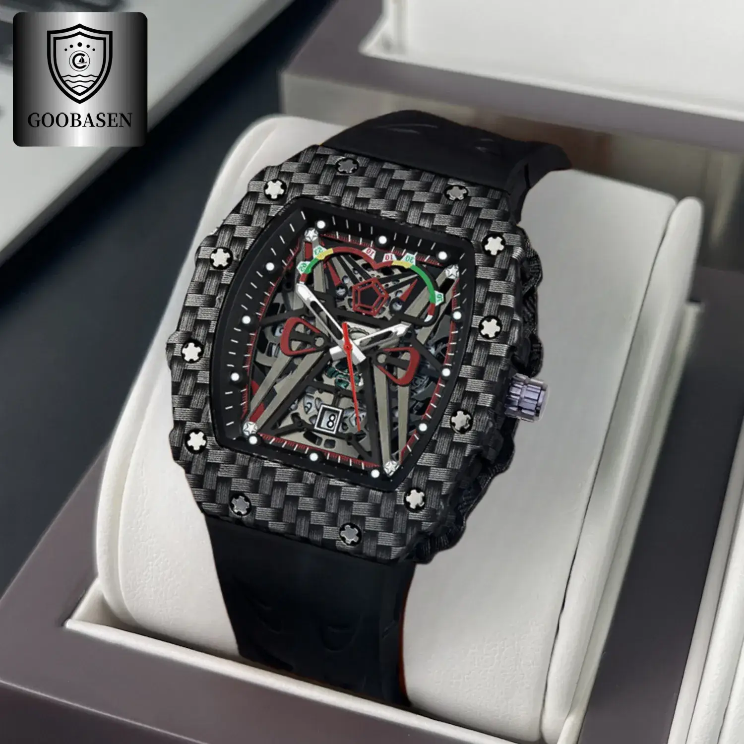 Guberson Men's Red Black Diamond Watch - Image 6