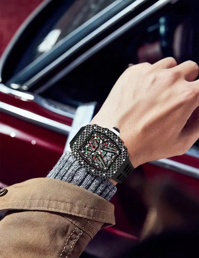 Guberson Men's Red Black Diamond Watch — feature 7