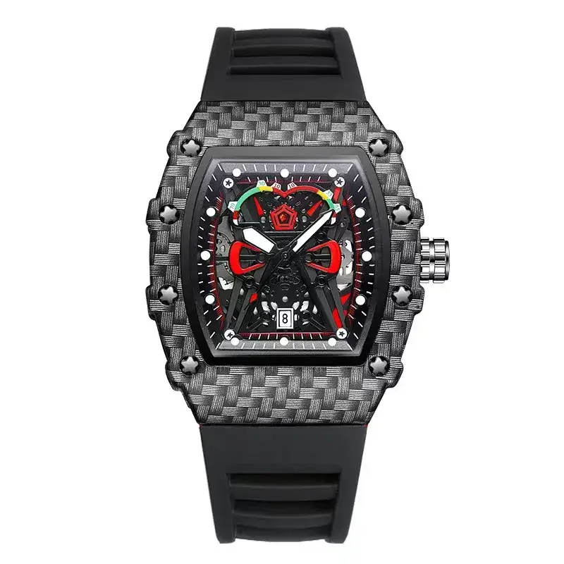 Guberson Men's Red Black Diamond Watch - Image 2