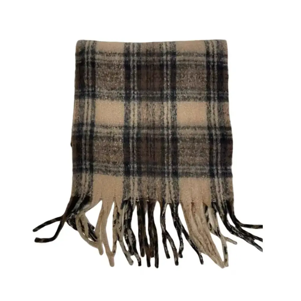 Women's Winter Wool Knitted Shawl Scarf Brown Plaid 2024 — feature 8