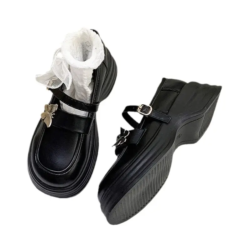 2025 Autum New Thick Heel Thick Sole Retro Preppy Style Jk Shoes Mary Jane Shoes Milk White Butterfly Small Leather Shoes for Women
