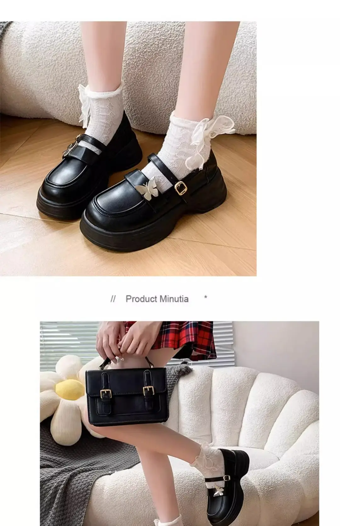 2025 Autum New Thick Heel Thick Sole Retro Preppy Style Jk Shoes Mary Jane Shoes Milk White Butterfly Small Leather Shoes for Women — feature 16