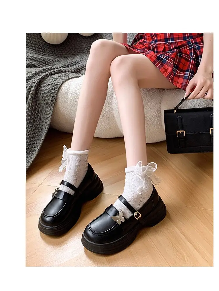 2025 Autum New Thick Heel Thick Sole Retro Preppy Style Jk Shoes Mary Jane Shoes Milk White Butterfly Small Leather Shoes for Women — feature 18