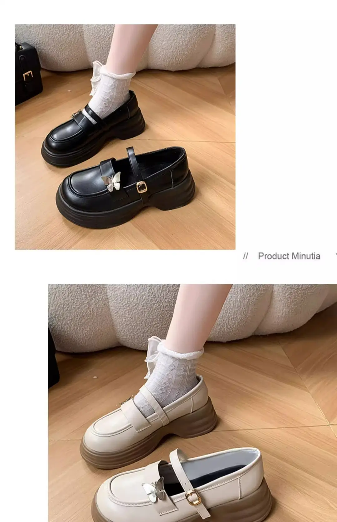 2025 Autum New Thick Heel Thick Sole Retro Preppy Style Jk Shoes Mary Jane Shoes Milk White Butterfly Small Leather Shoes for Women — feature 19