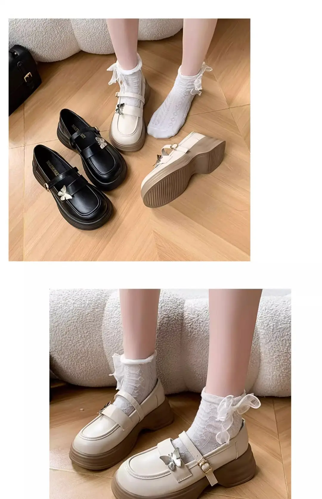 2025 Autum New Thick Heel Thick Sole Retro Preppy Style Jk Shoes Mary Jane Shoes Milk White Butterfly Small Leather Shoes for Women — feature 21