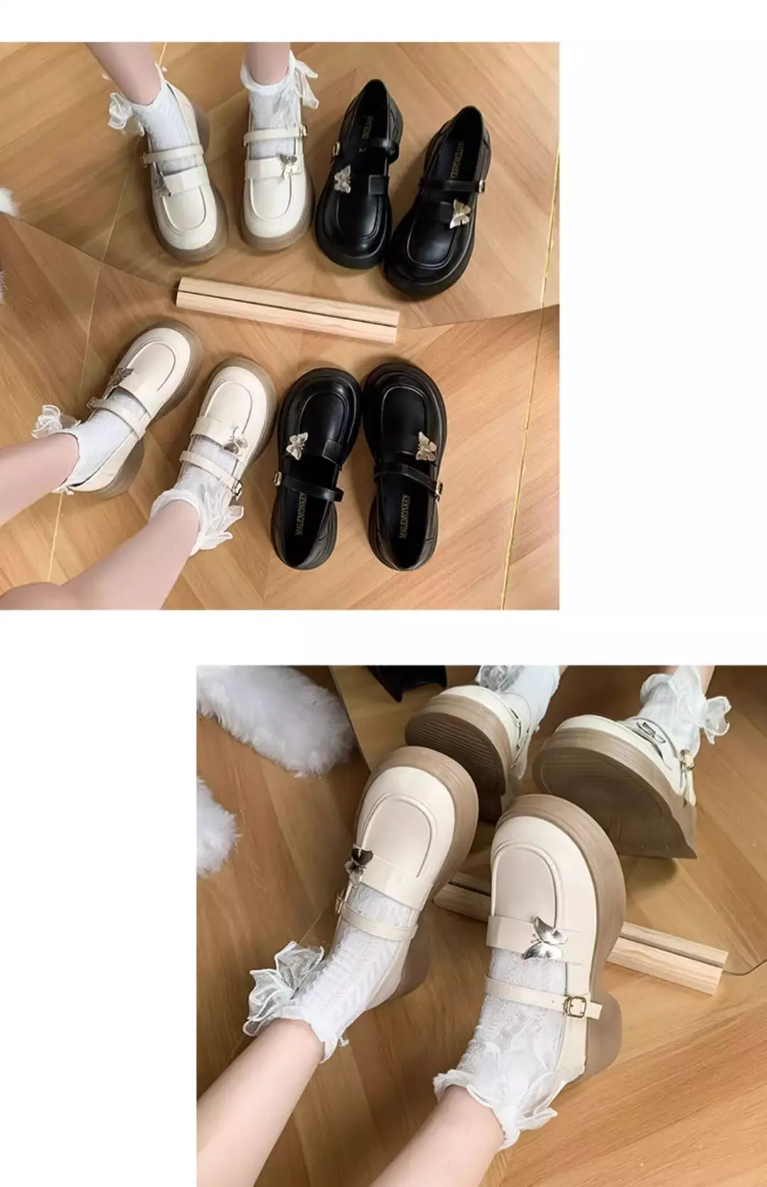 2025 Autum New Thick Heel Thick Sole Retro Preppy Style Jk Shoes Mary Jane Shoes Milk White Butterfly Small Leather Shoes for Women — feature 25