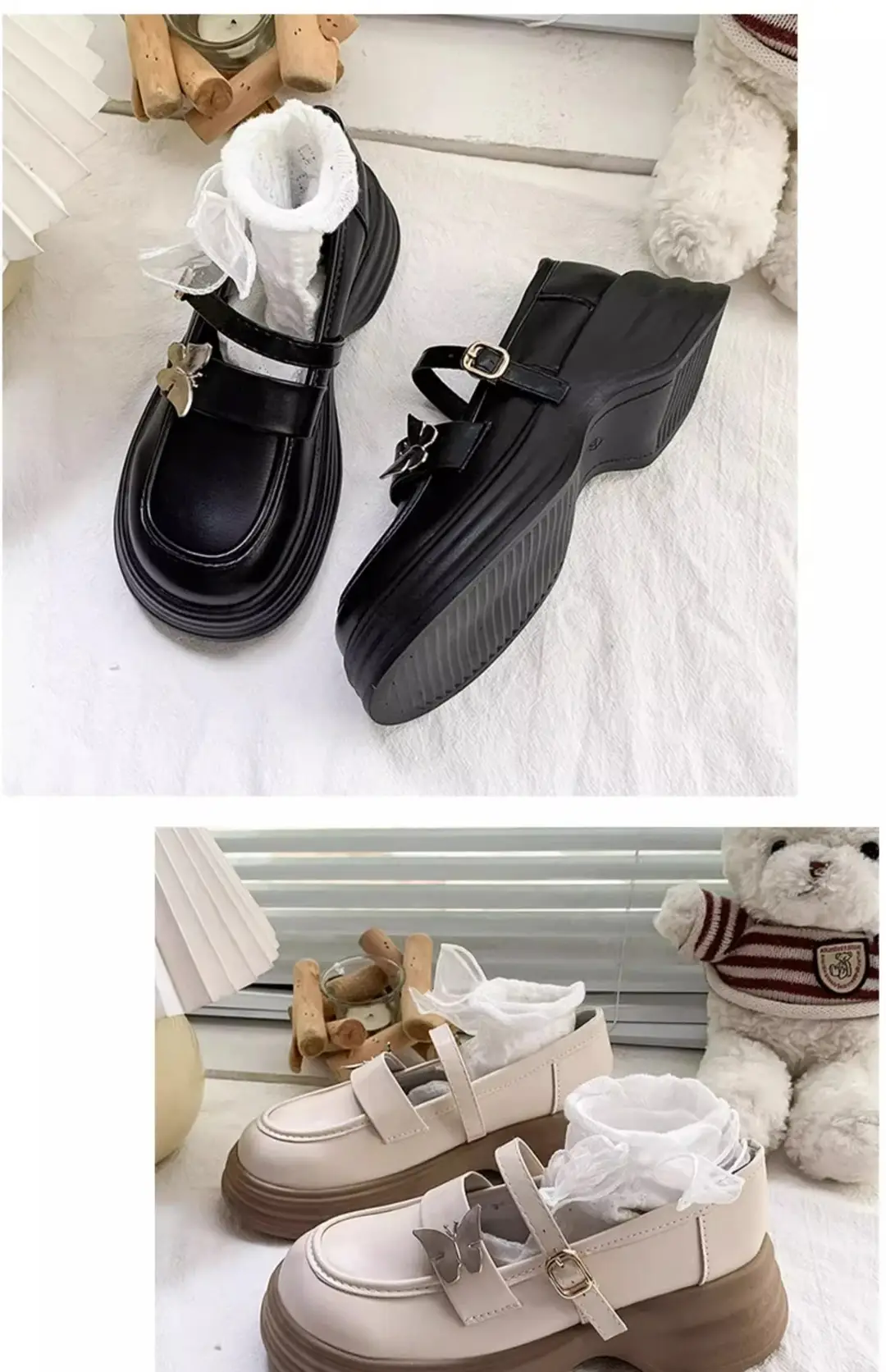 2025 Autum New Thick Heel Thick Sole Retro Preppy Style Jk Shoes Mary Jane Shoes Milk White Butterfly Small Leather Shoes for Women — feature 33