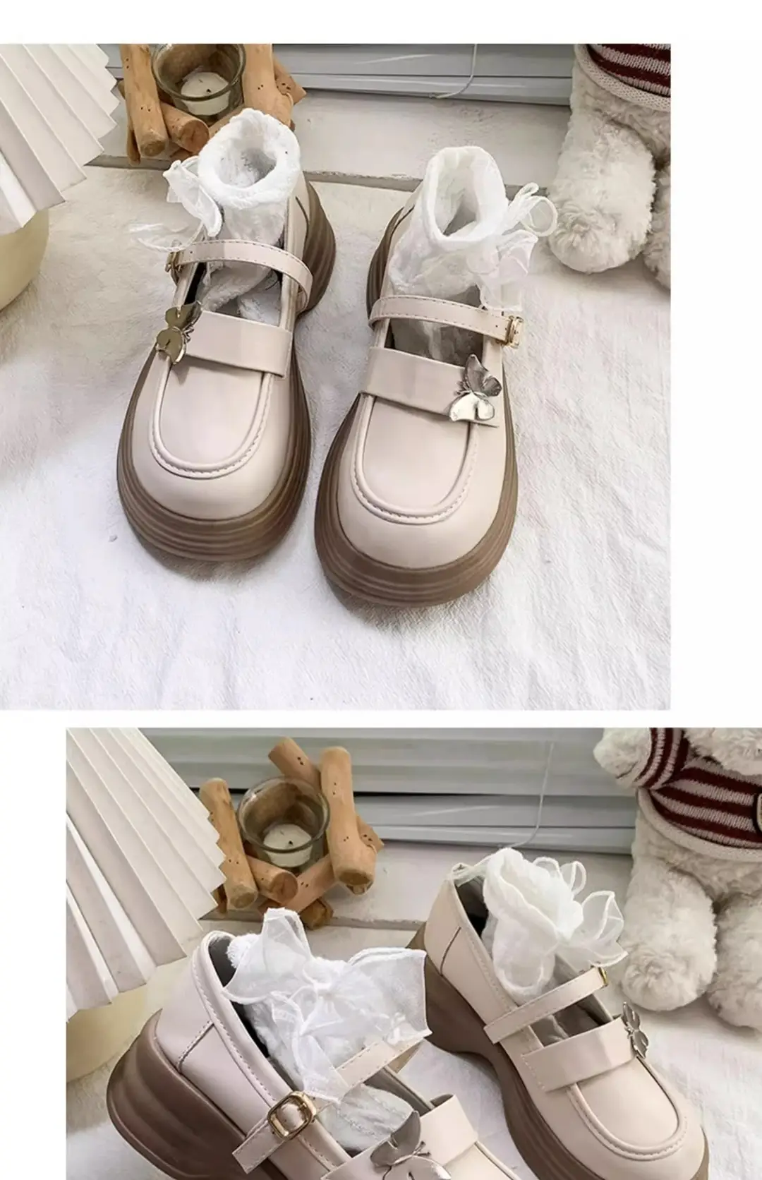 2025 Autum New Thick Heel Thick Sole Retro Preppy Style Jk Shoes Mary Jane Shoes Milk White Butterfly Small Leather Shoes for Women — feature 35