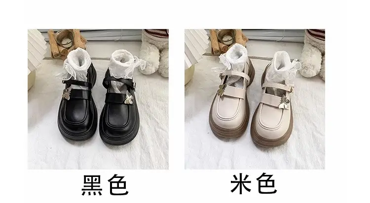 2025 Autum New Thick Heel Thick Sole Retro Preppy Style Jk Shoes Mary Jane Shoes Milk White Butterfly Small Leather Shoes for Women — feature 5