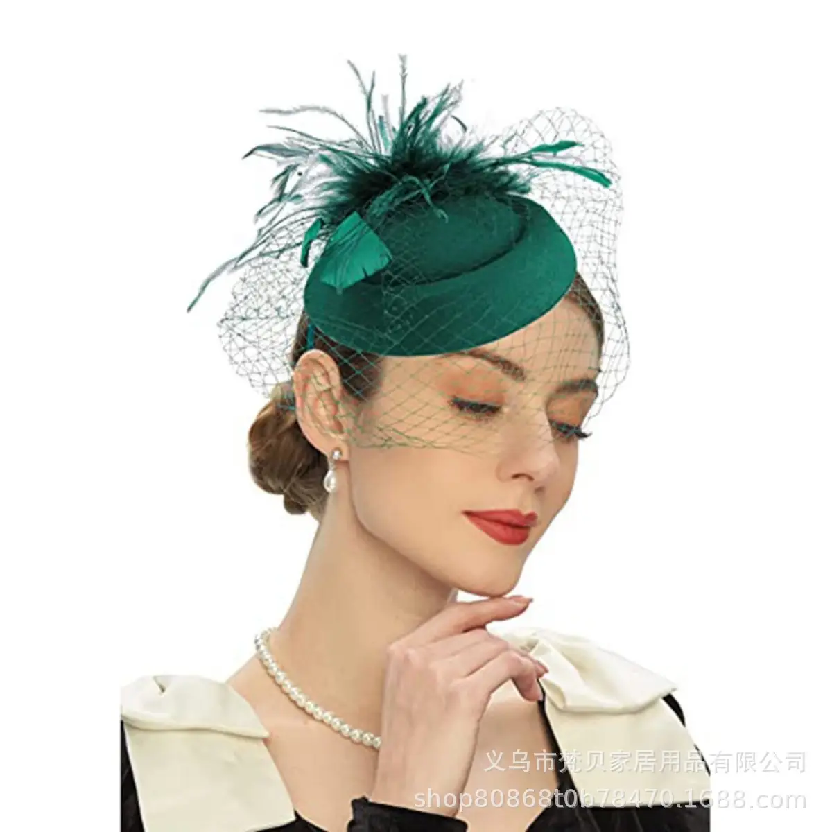 Orange Feather Hair Ornament with Net Cover for Women - Image 3