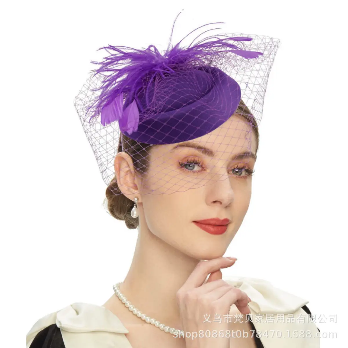 Orange Feather Hair Ornament with Net Cover for Women - Image 5