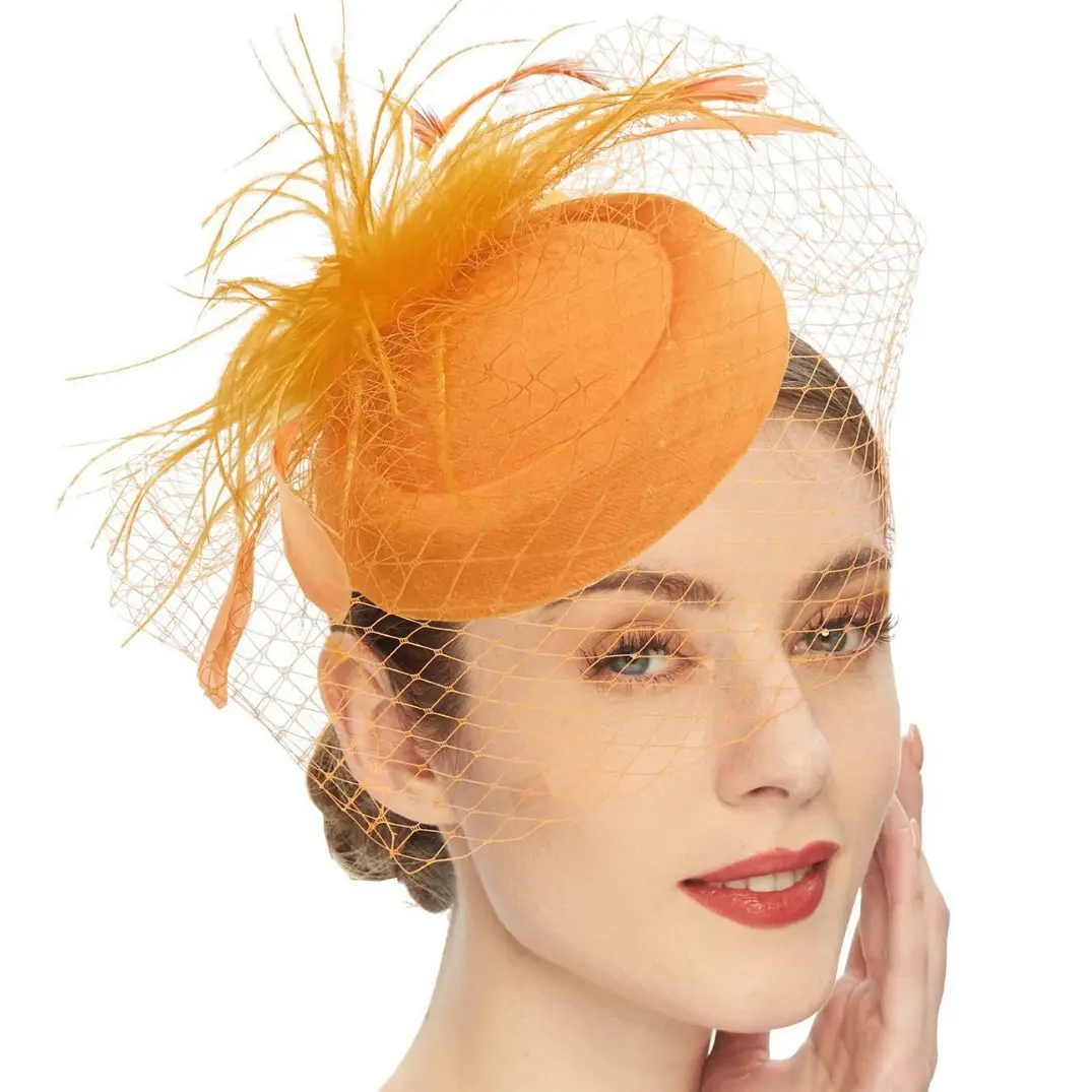 Orange Feather Hair Ornament with Net Cover for Women - Image 14
