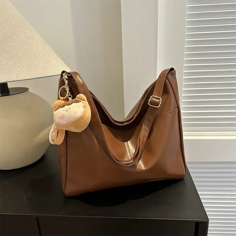 Korean Style Soft Leather Tote Bag Brown 2023 - Image 8