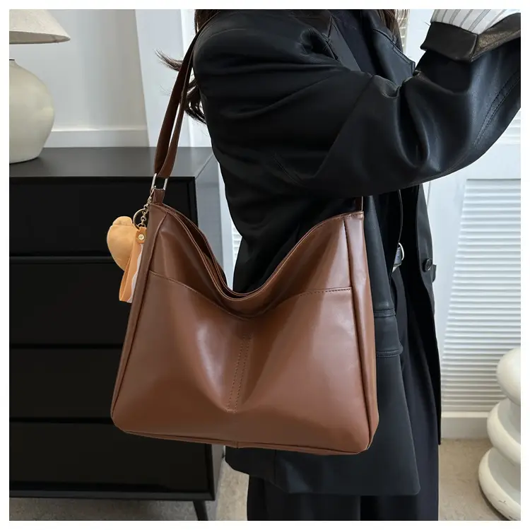 Korean Style Soft Leather Tote Bag Brown 2023 — feature 14