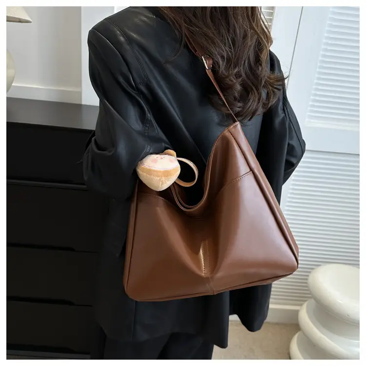Korean Style Soft Leather Tote Bag Brown 2023 — feature 15
