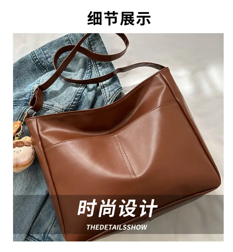 Korean Style Soft Leather Tote Bag Brown 2023 — feature 2