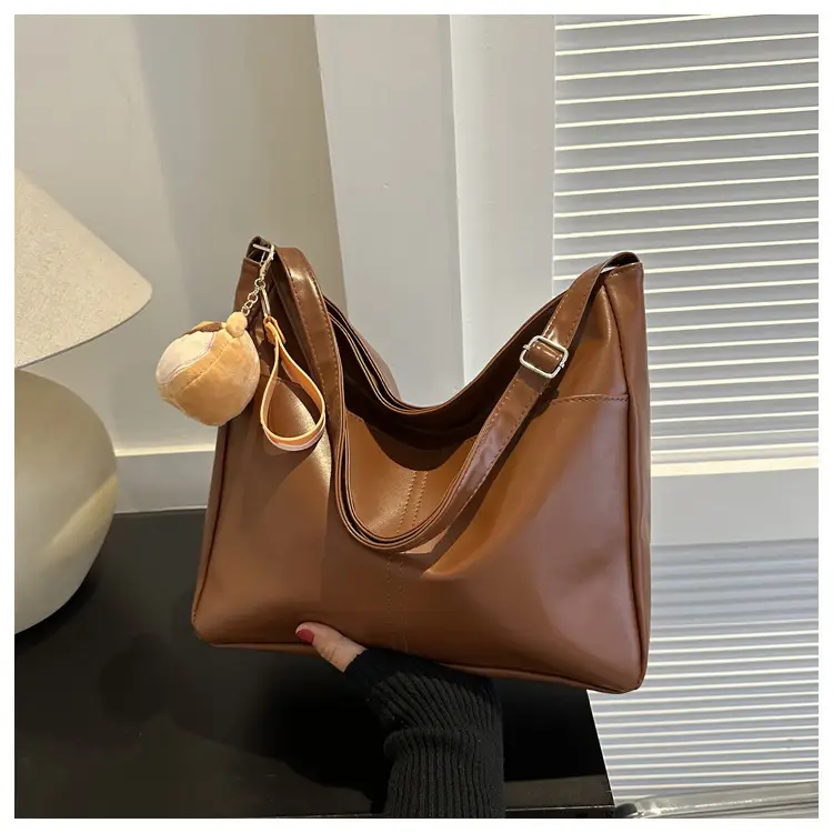 Korean Style Soft Leather Tote Bag Brown 2023 — feature 23