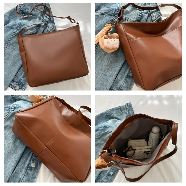 Korean Style Soft Leather Tote Bag Brown 2023 — feature 7