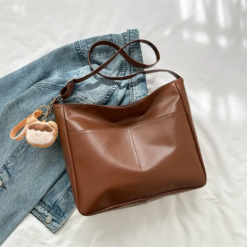 Korean Style Soft Leather Tote Bag Brown 2023 - Image 6