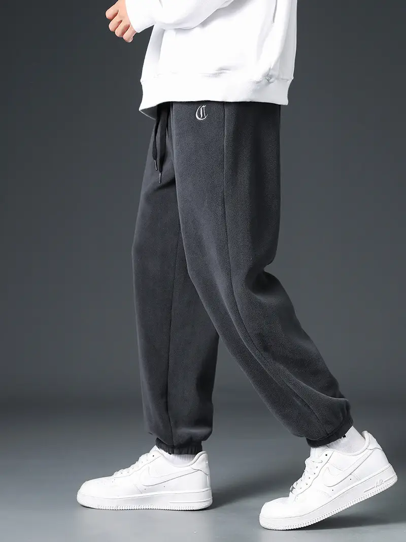 Men Black Fleece Lined Ankle Tied Sweatpants