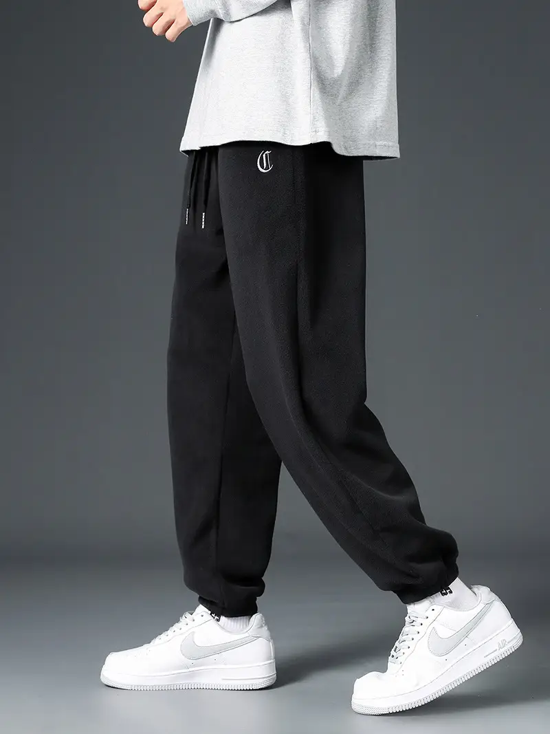 Men Black Fleece Lined Ankle Tied Sweatpants
