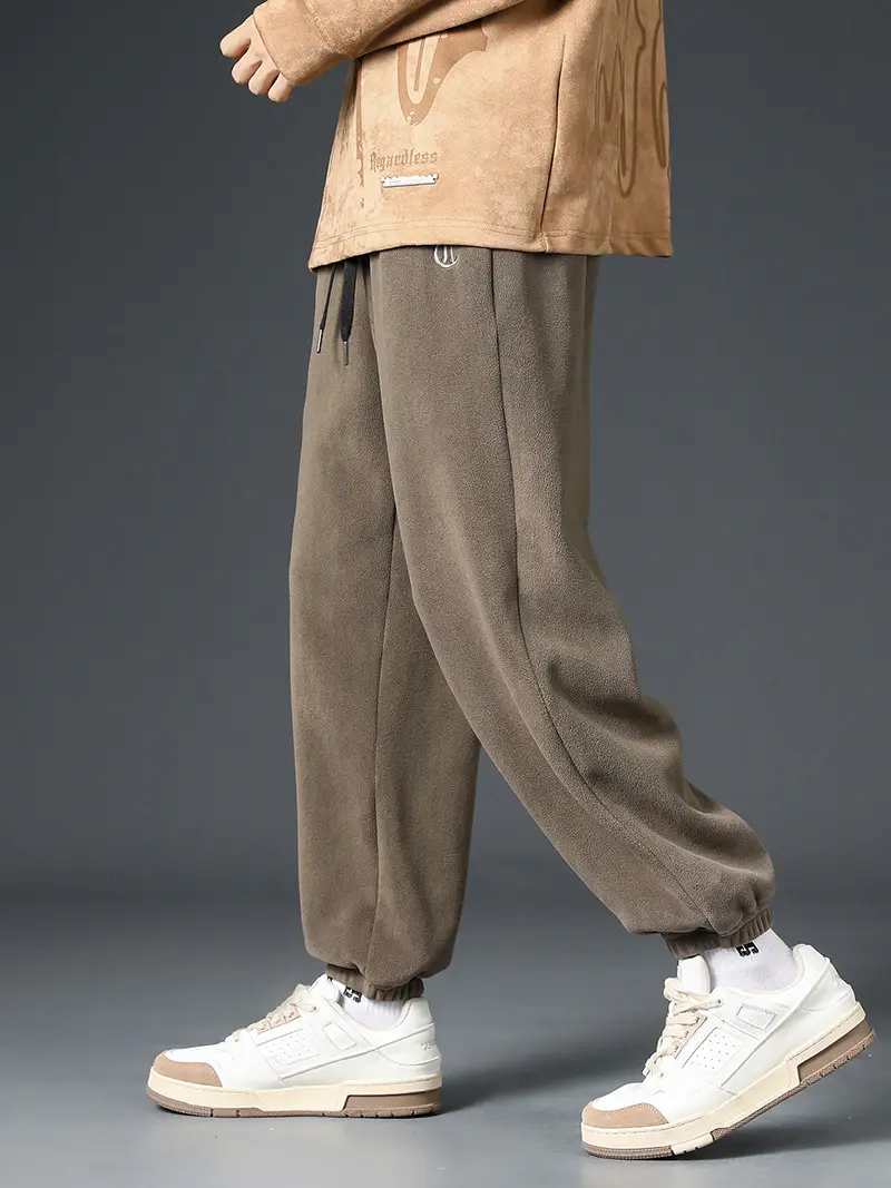 Men Black Fleece Lined Ankle Tied Sweatpants