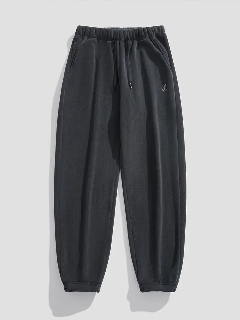Men Black Fleece Lined Ankle Tied Sweatpants