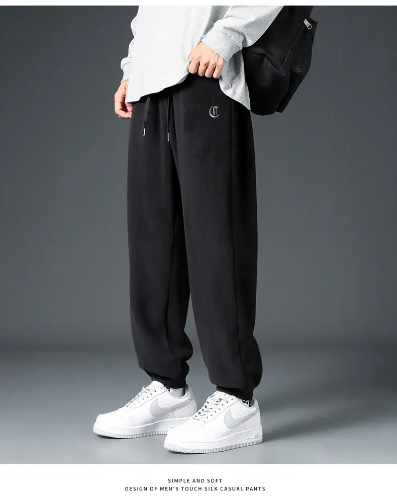 Men Black Fleece Lined Ankle Tied Sweatpants — feature 10