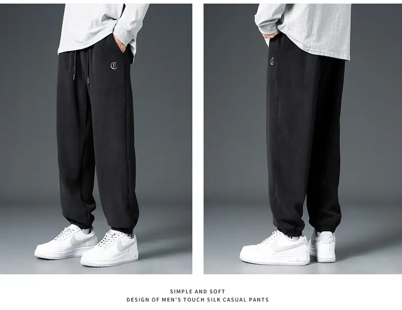 Men Black Fleece Lined Ankle Tied Sweatpants — feature 11