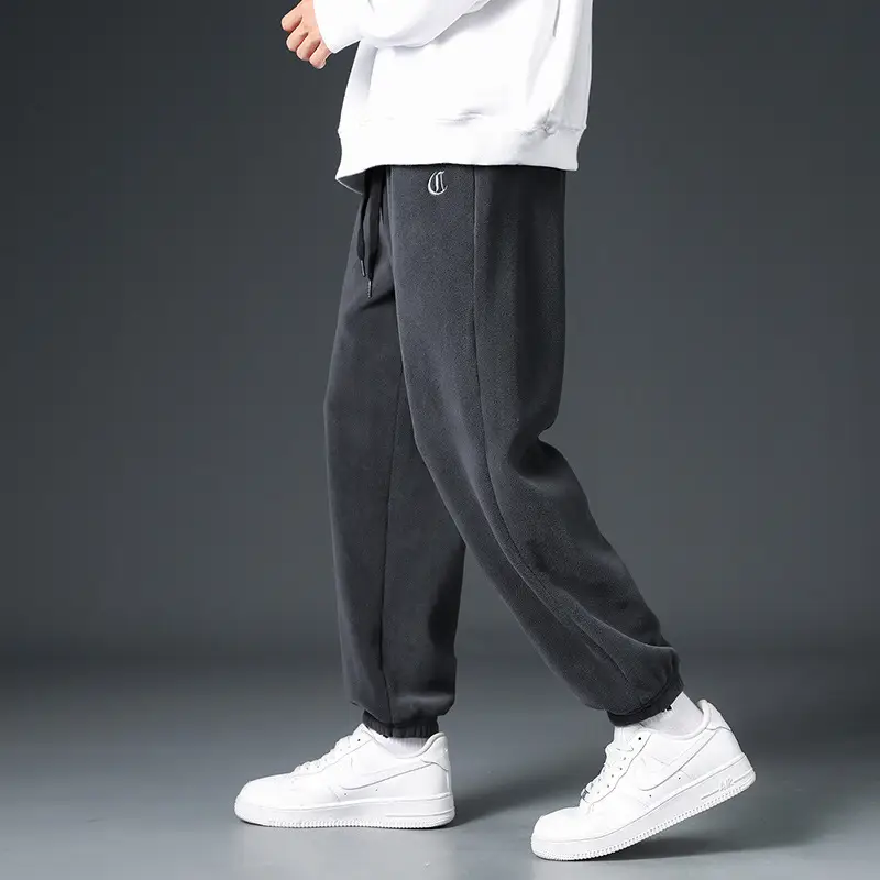 Men Black Fleece Lined Ankle Tied Sweatpants