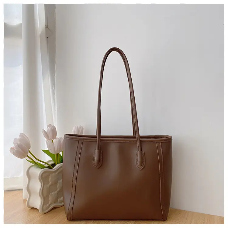 Women's Brown Leather Tote Bag Large Capacity 2023 - Image 3