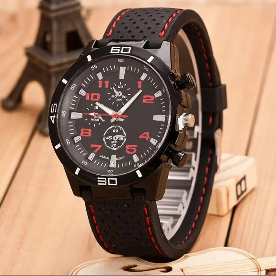 Foreign Trade Men's Stylish Watch, Casual Men's Watch, Quartz Watch, Sports Large Dial Watch, Luminous Silicone Strap