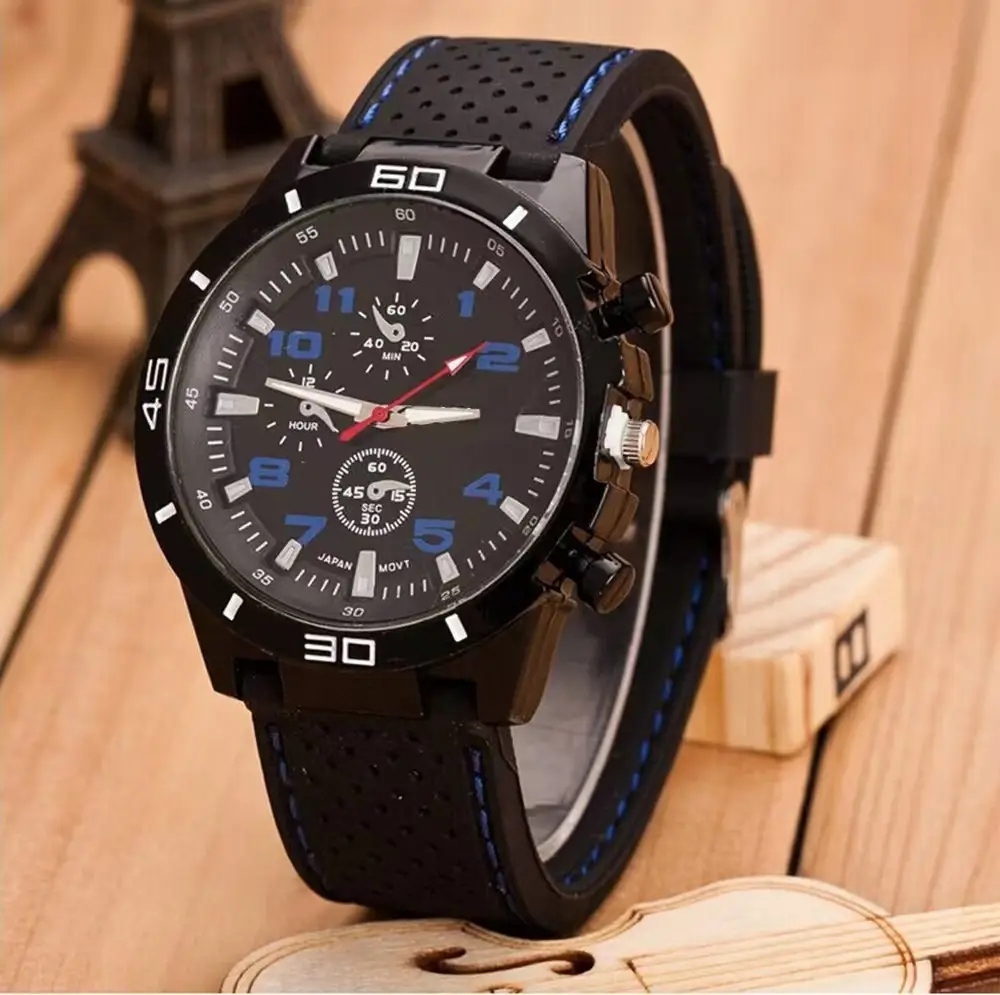 Foreign Trade Men's Stylish Watch, Casual Men's Watch, Quartz Watch, Sports Large Dial Watch, Luminous Silicone Strap