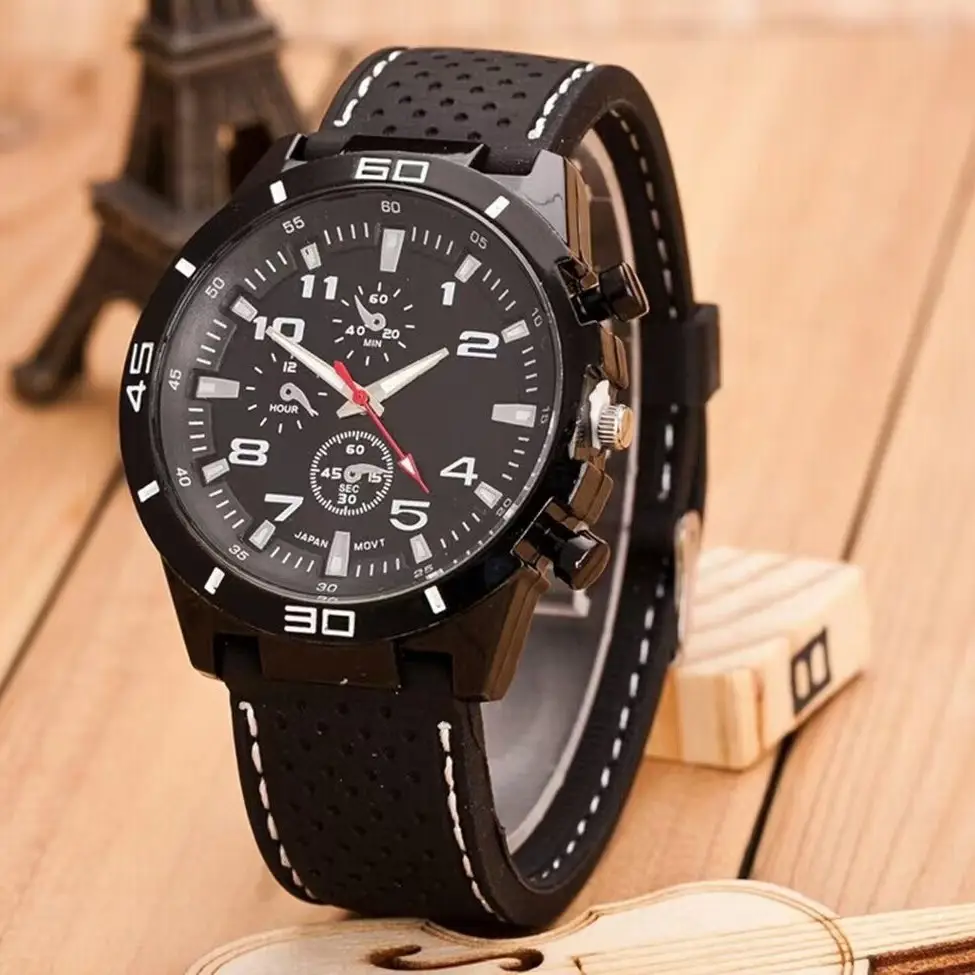 Foreign Trade Men's Stylish Watch, Casual Men's Watch, Quartz Watch, Sports Large Dial Watch, Luminous Silicone Strap