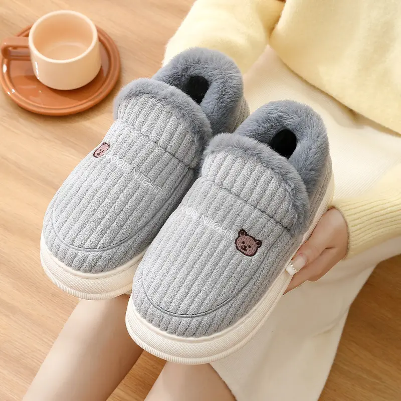 Cotton slippers men's winter home thick bottom bag heel household non-slip room velvet warm cotton slippers women's cotton shoes for outer wear - Image 6