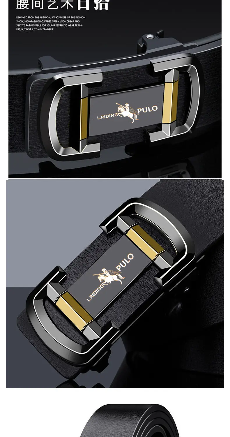 Men's Black Genuine Leather Automatic Buckle Belt β feature 14