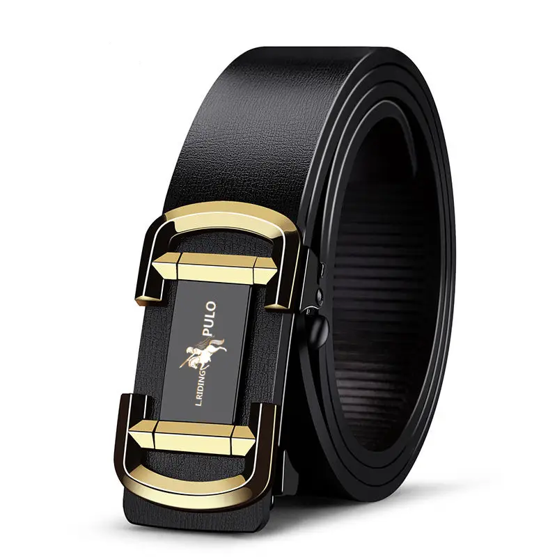 Men's Black Genuine Leather Automatic Buckle Belt