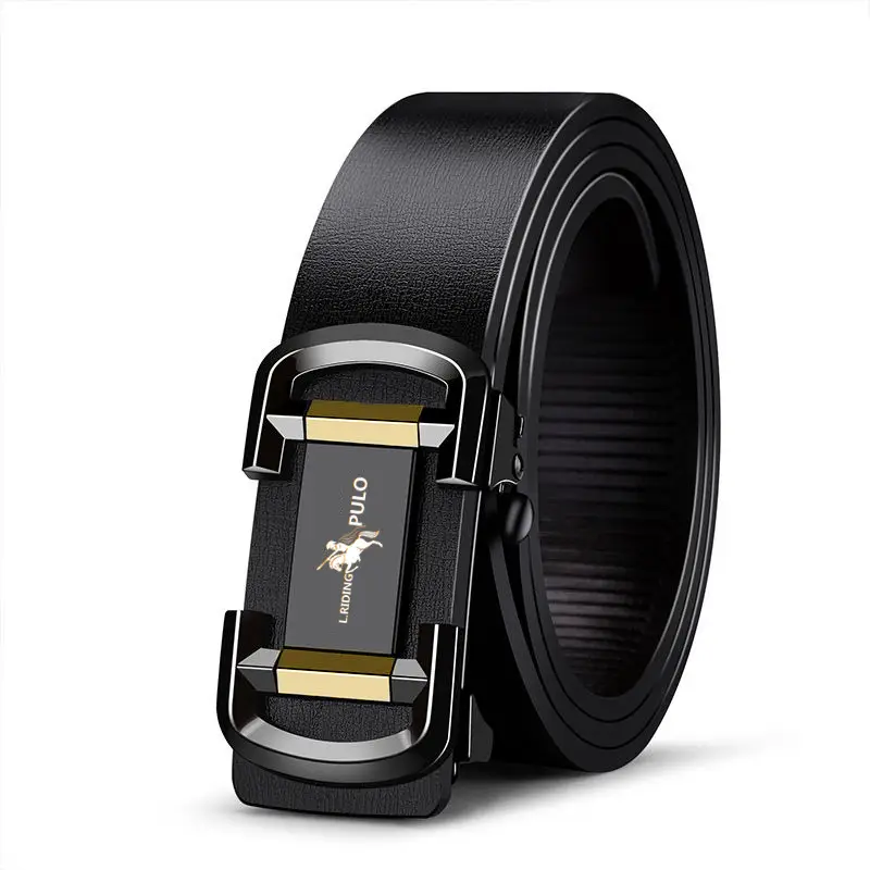 Men's Black Genuine Leather Automatic Buckle Belt - Image 2