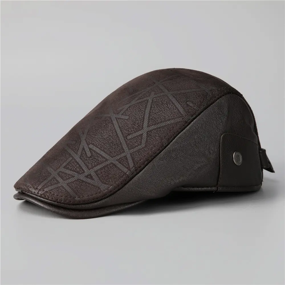 Middle-aged Men Winter Warm Leather Cap Beret - Image 2