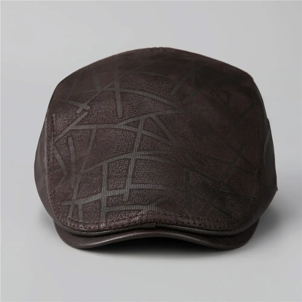 Middle-aged Men Winter Warm Leather Cap Beret - Image 3