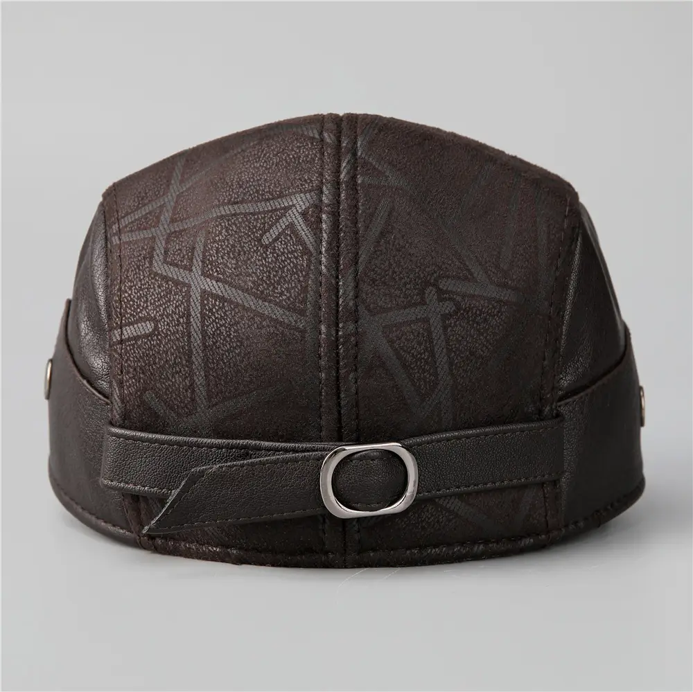 Middle-aged Men Winter Warm Leather Cap Beret - Image 4