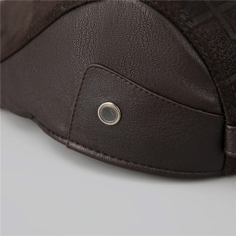 Middle-aged Men Winter Warm Leather Cap Beret - Image 5