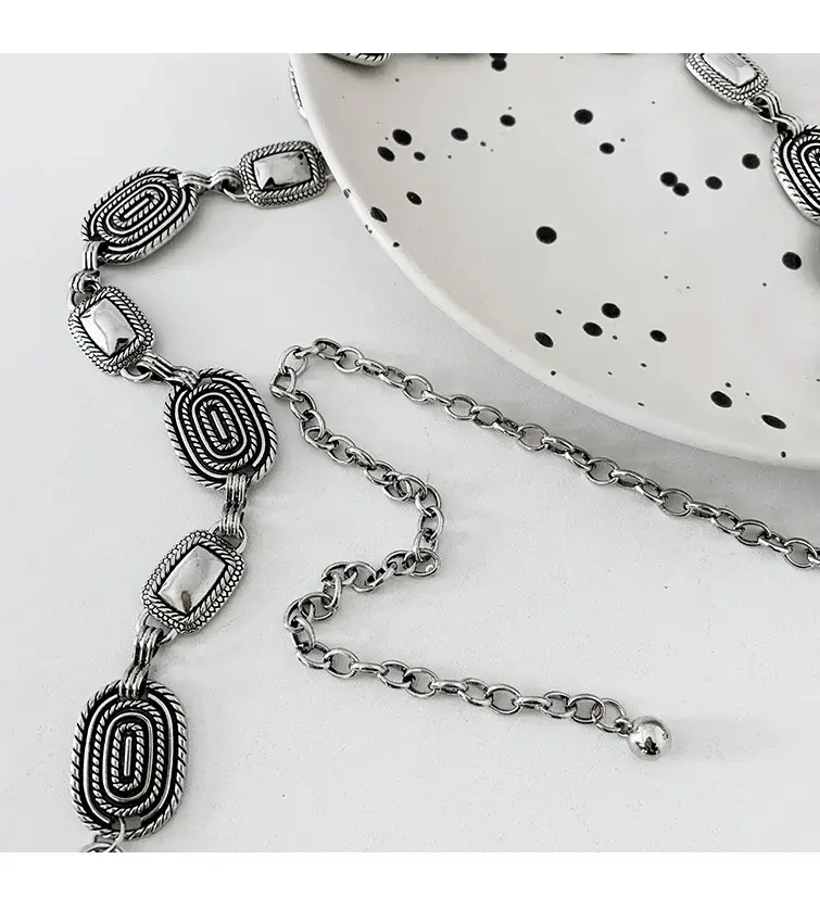 Retro Ethnic Silver Waist Chain Adjustable Belt — feature 22