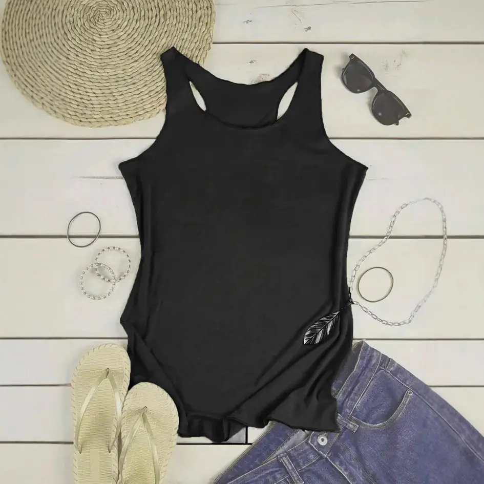 2025 Black Round Neck Sleeveless Vest for Women