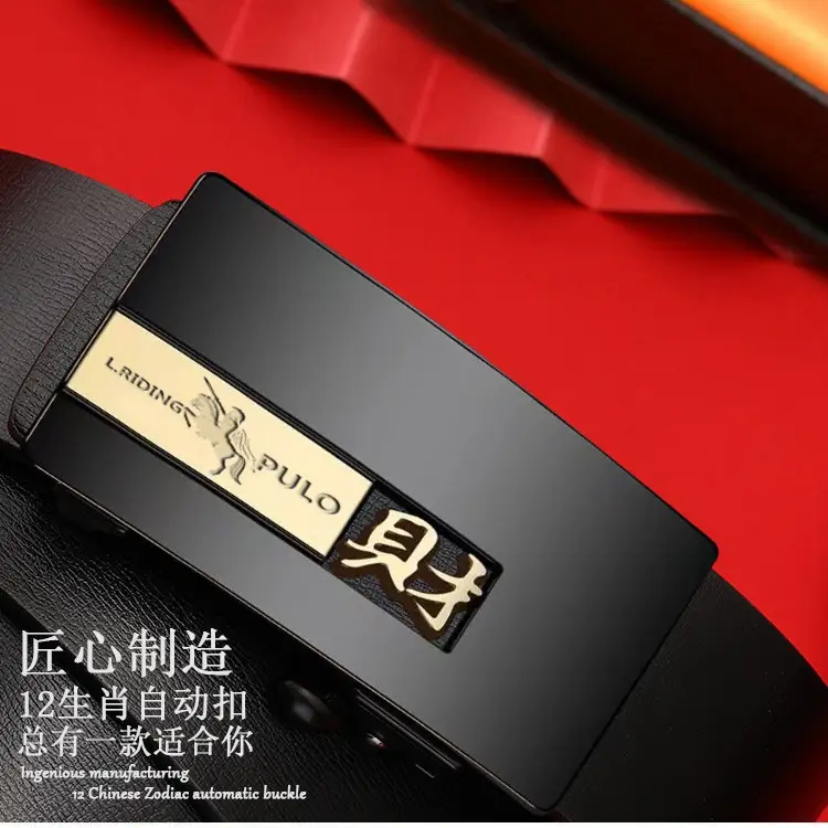 Men Genuine Leather Automatic Buckle Belt Black - Image 4