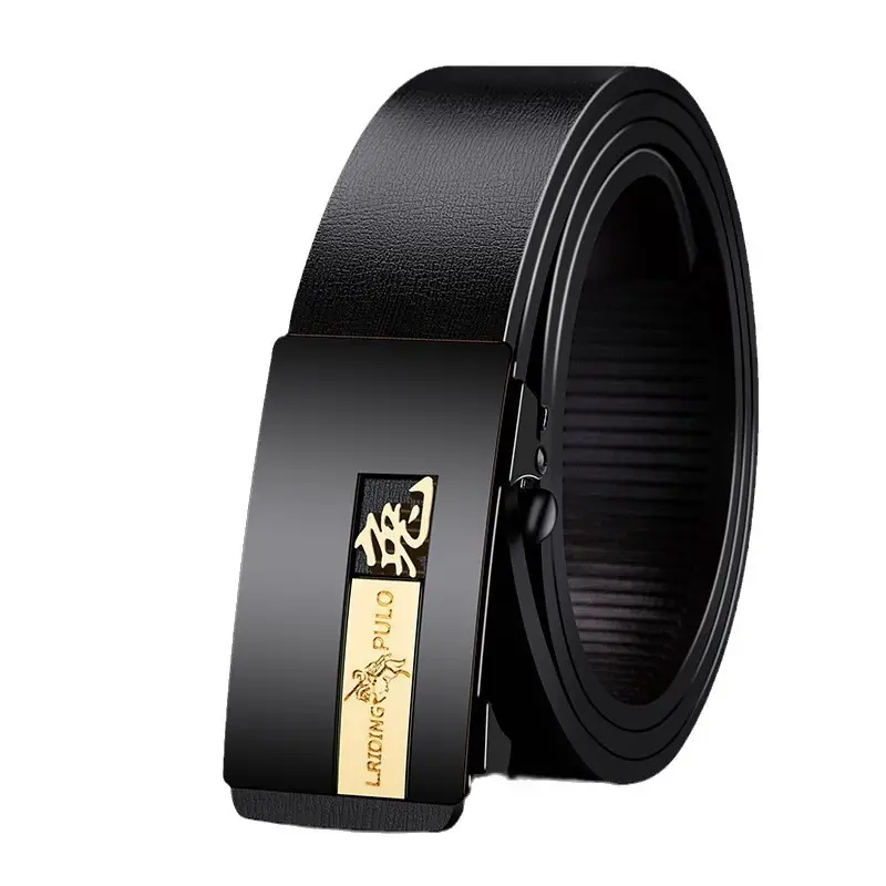 Men Genuine Leather Automatic Buckle Belt Black - Image 7