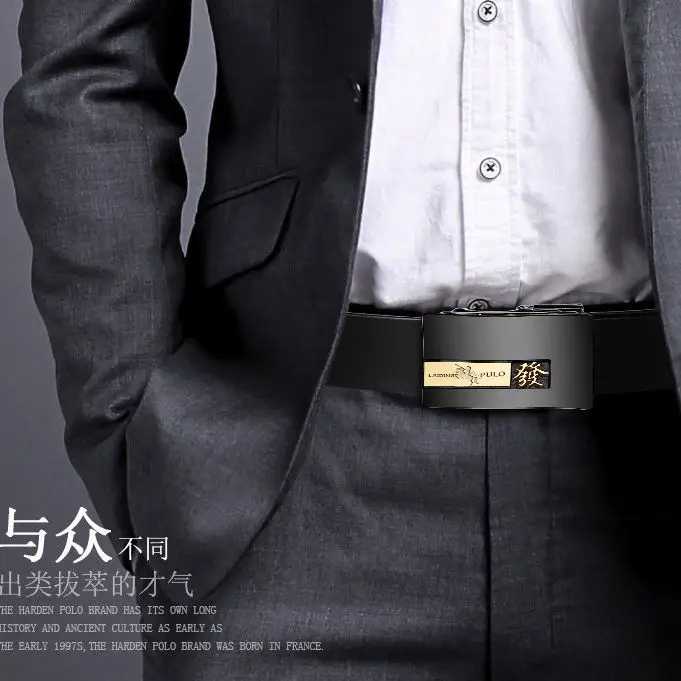 Men Genuine Leather Automatic Buckle Belt Black β feature 5